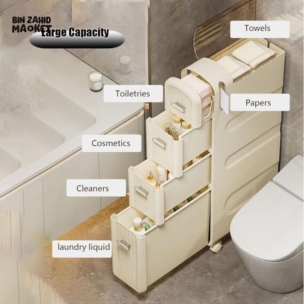 PREMIUM NORDIC 3-LAYER TOILET STORAGE RACK – DUSTPROOF BATHROOM ORGANIZER WITH WHEELS