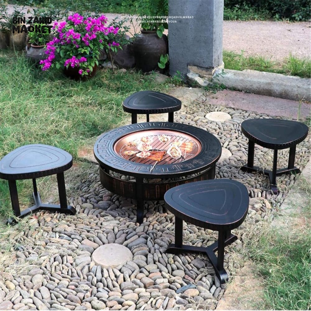 PREMIUM OUTDOOR CAST IRON FIRE PIT BBQ GRILL ROUND FIRE BOWL