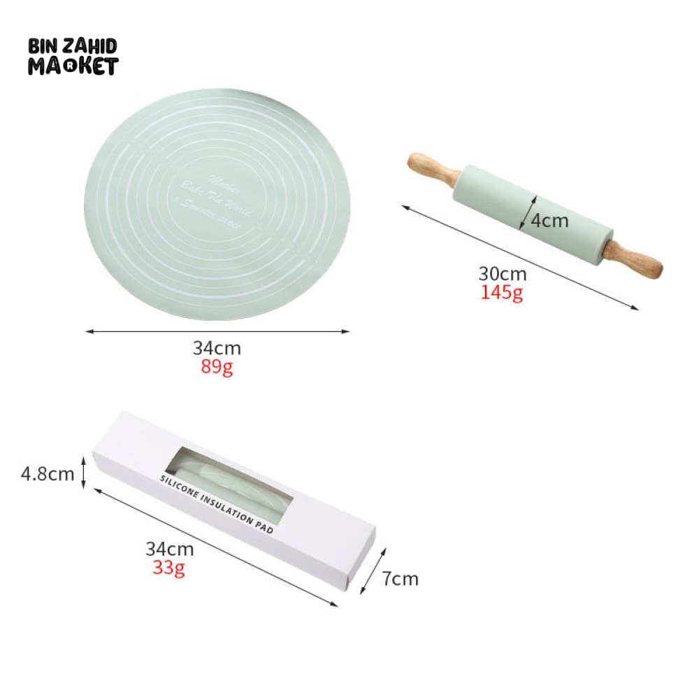 PREMIUM SILICONE BAKING MAT WITH WOODEN HANDLE ROLLING PIN – NON-STICK DOUGH SET