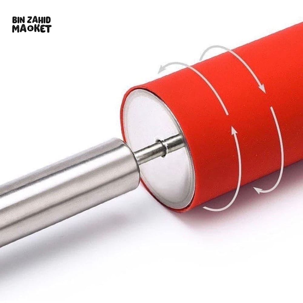 PREMIUM SILICONE ROLLING PIN – METAL CORE STAINLESS STEEL HANDLES NON-STICK ROTI BELAN