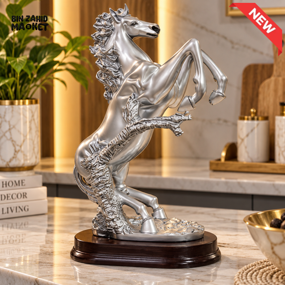 PREMIUM SILVER REARING HORSE DECORATIVE SHOWPIECE