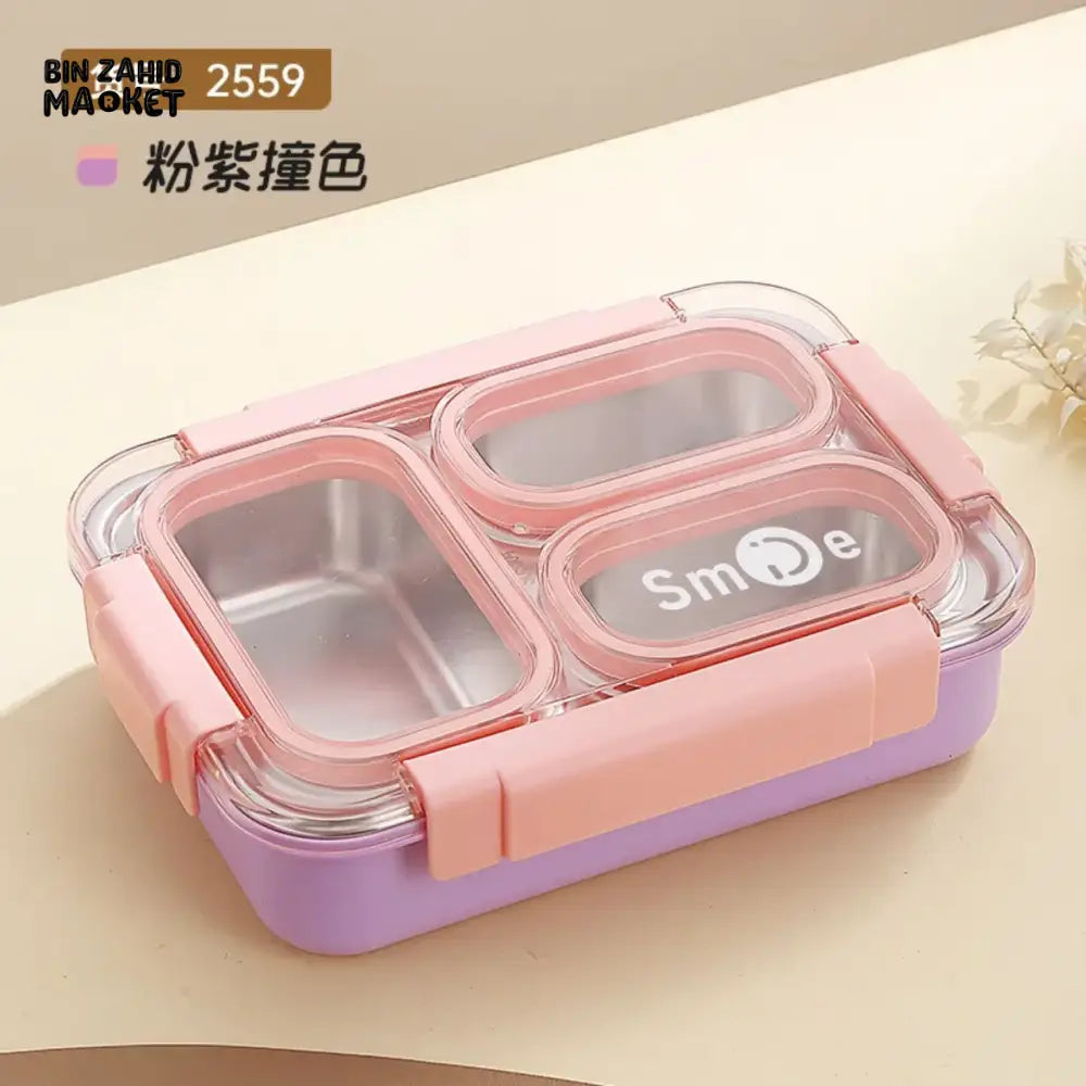 PREMIUM STAINLESS STEEL LUNCH BOX – 3 COMPARTMENTS LEAK-PROOF WITH SECURE LOCK INCLUDES SPOON & FORK