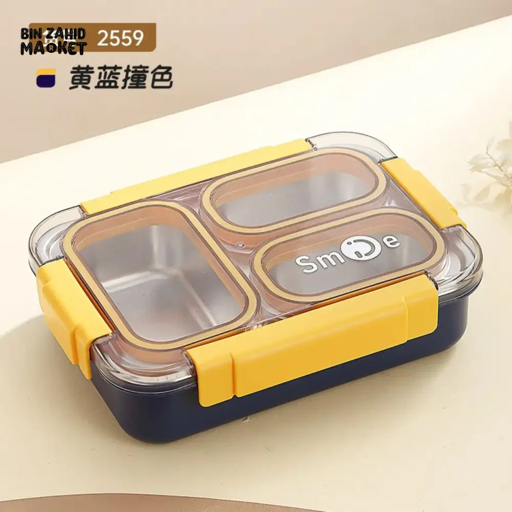 PREMIUM STAINLESS STEEL LUNCH BOX – 3 COMPARTMENTS LEAK-PROOF WITH SECURE LOCK INCLUDES SPOON & FORK