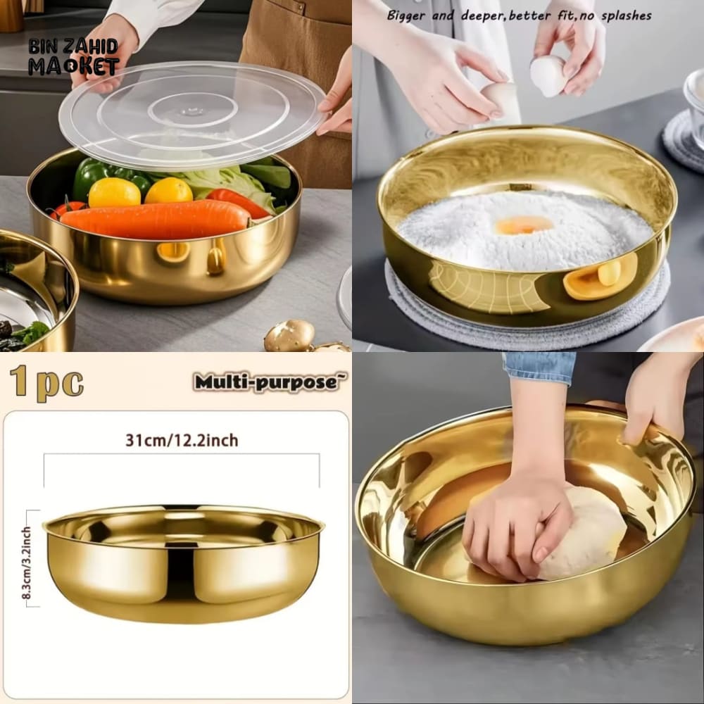 PREMIUM STAINLESS STEEL MIXING BOWL WITH LID – MULTIPURPOSE KITCHEN TOOL