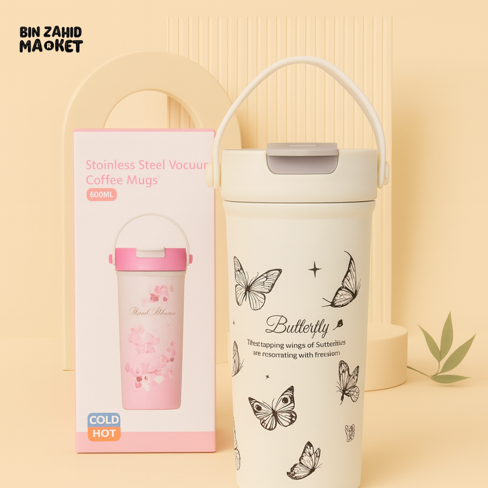 PREMIUM STAINLESS STEEL VACUUM COFFEE MUGS 600ML - WHITE