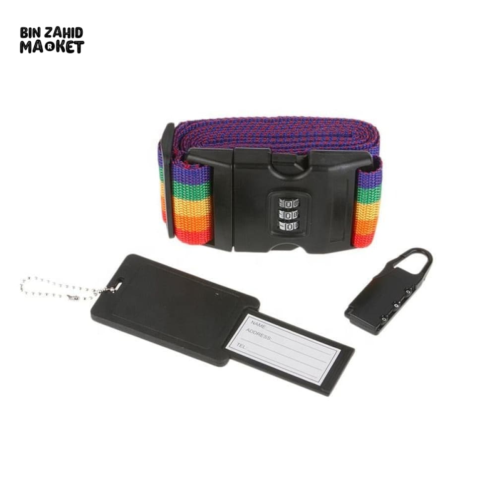 PREMIUM TRAVEL LUGGAGE STRAPS & LOCK WITH TAG – 3 PIECES SET