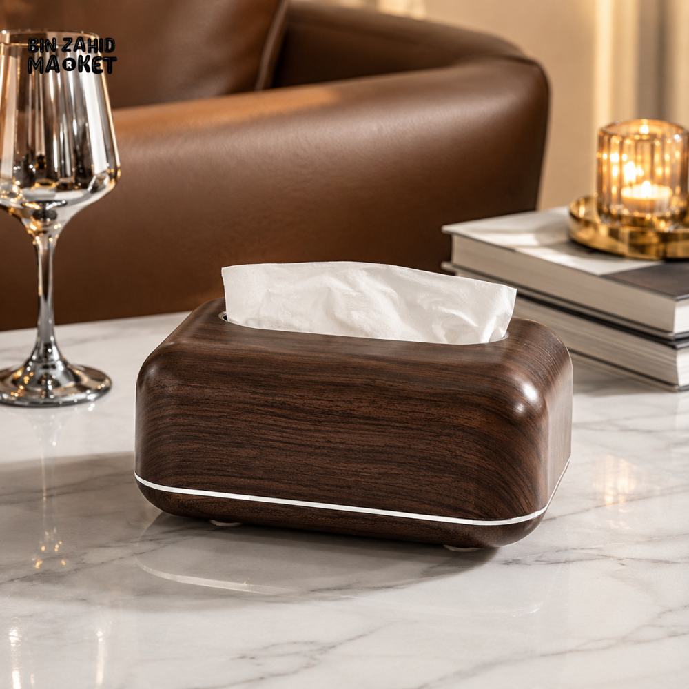 PREMIUM WOOD-GRAIN RECTANGULAR TISSUE STORAGE BOX