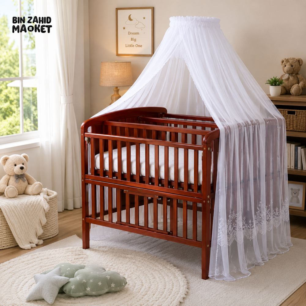 PREMIUM WOODEN BABY CRIB WITH MOSQUITO NET