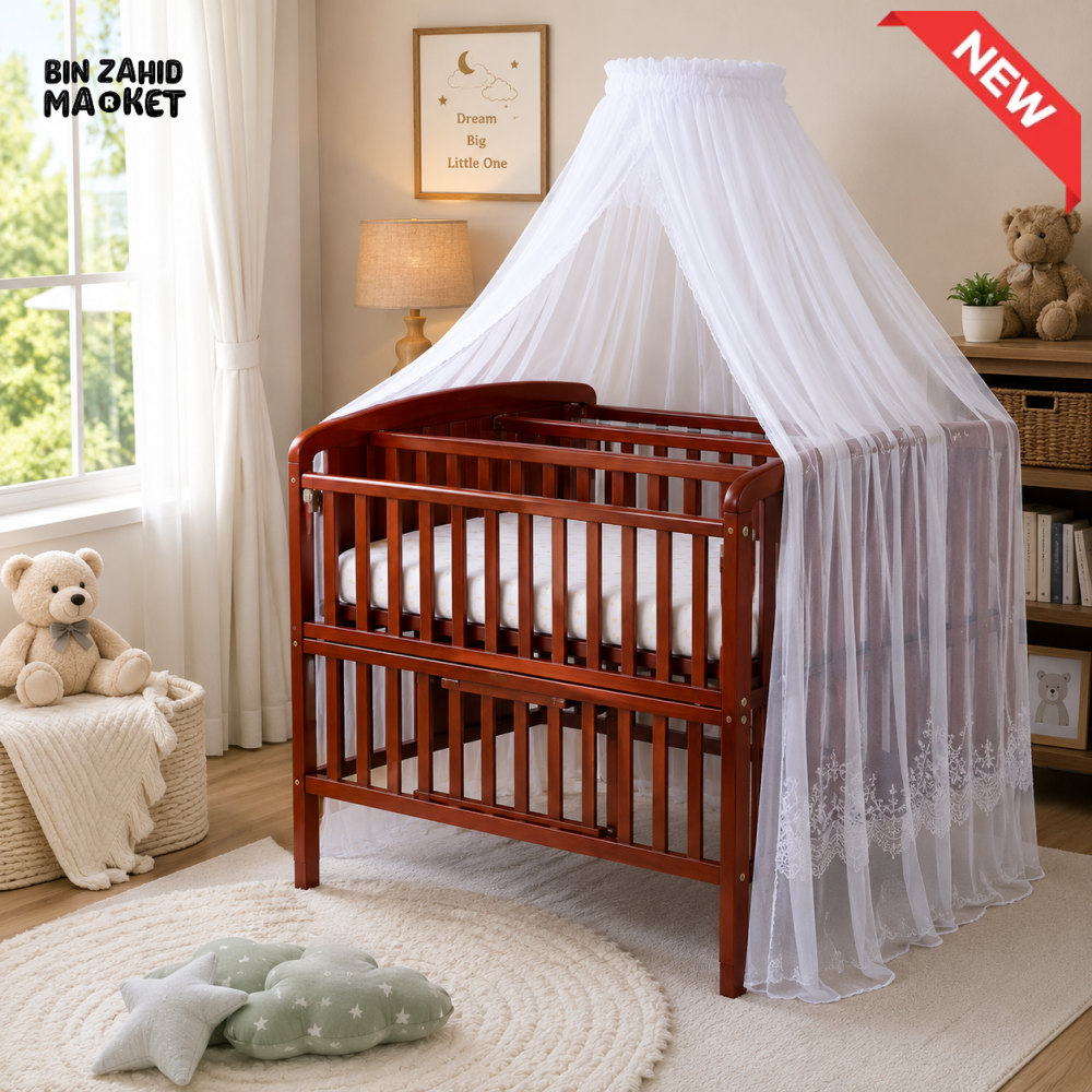 PREMIUM WOODEN BABY CRIB WITH MOSQUITO NET