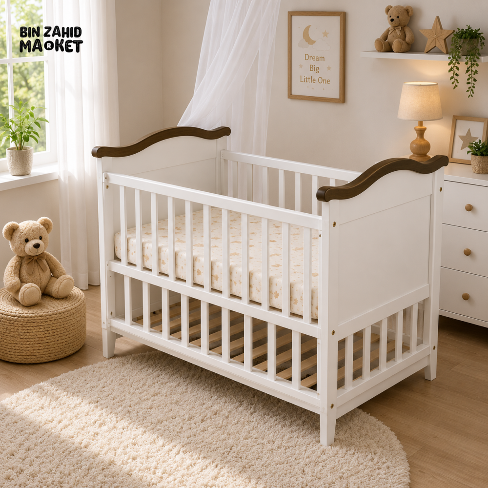PREMIUM WOODEN BABY CRIB WITH MOSQUITO NET SUPPORT