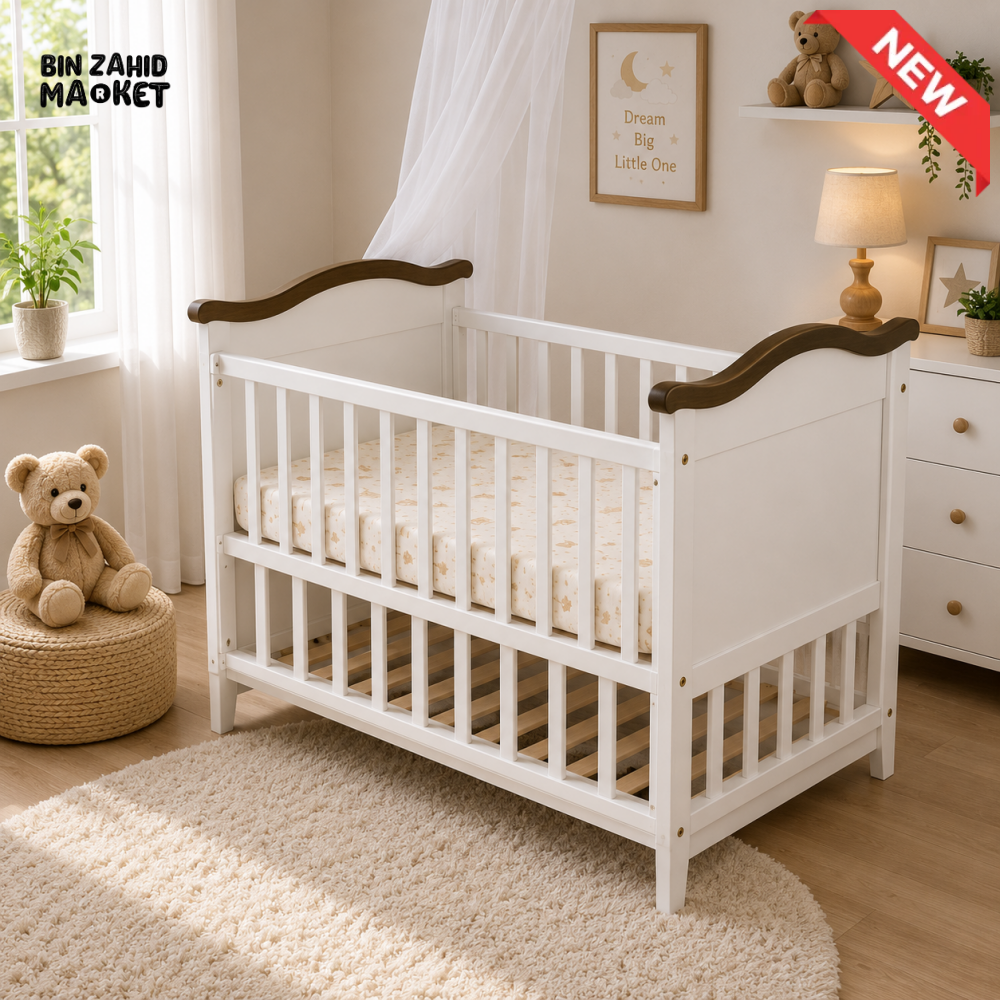 PREMIUM WOODEN BABY CRIB WITH MOSQUITO NET SUPPORT