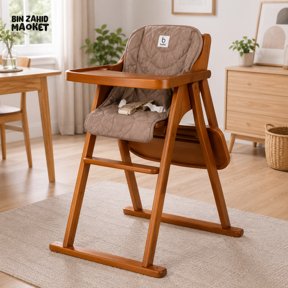PREMIUM WOODEN BABY HIGH CHAIR WITH CUSHION SEAT