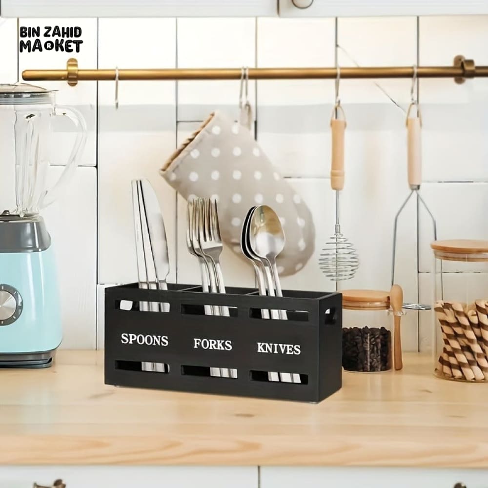 PREMIUM WOODEN DINING TABLE CUTLERY ORGANIZER – MULTI-SECTION UTENSIL TRAY