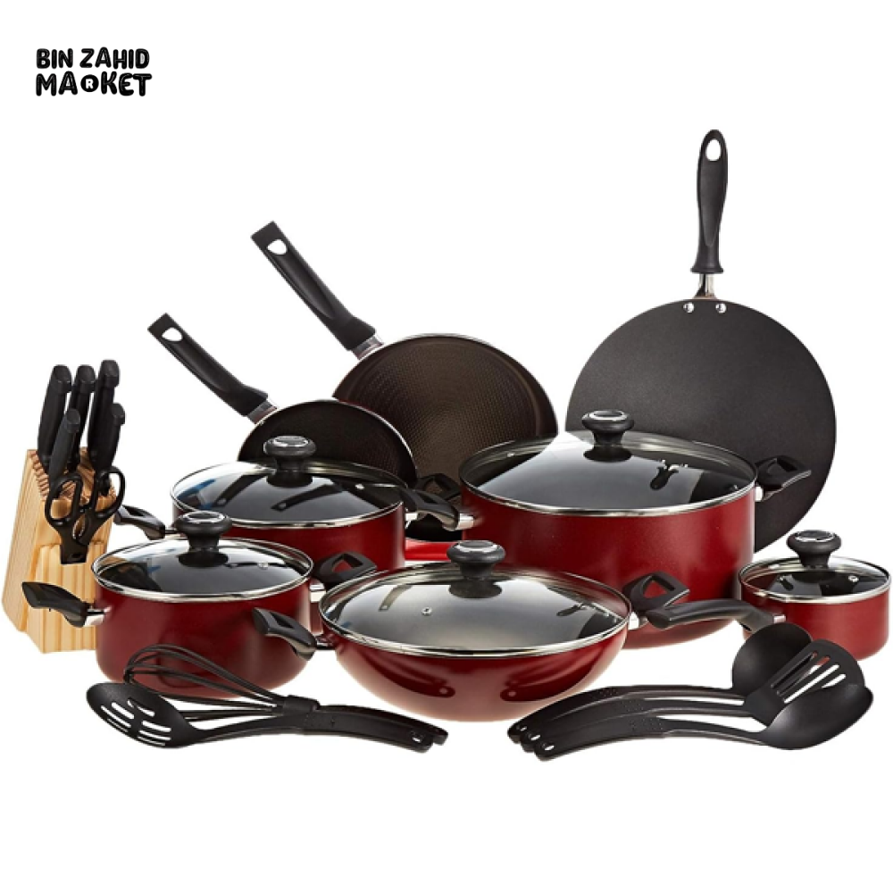PRESTIGE 25PCS COOKWARE SET RED – COMPLETE NON-STICK COOKING SET FOR MODERN KITCHENS