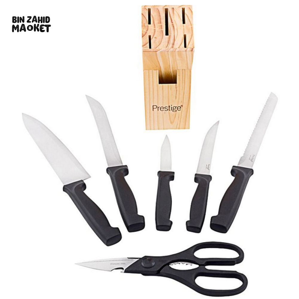 PRESTIGE 7PCS KNIFE SET WITH CUTTING BOARD – STAINLESS STEEL KITCHEN ESSENTIALS
