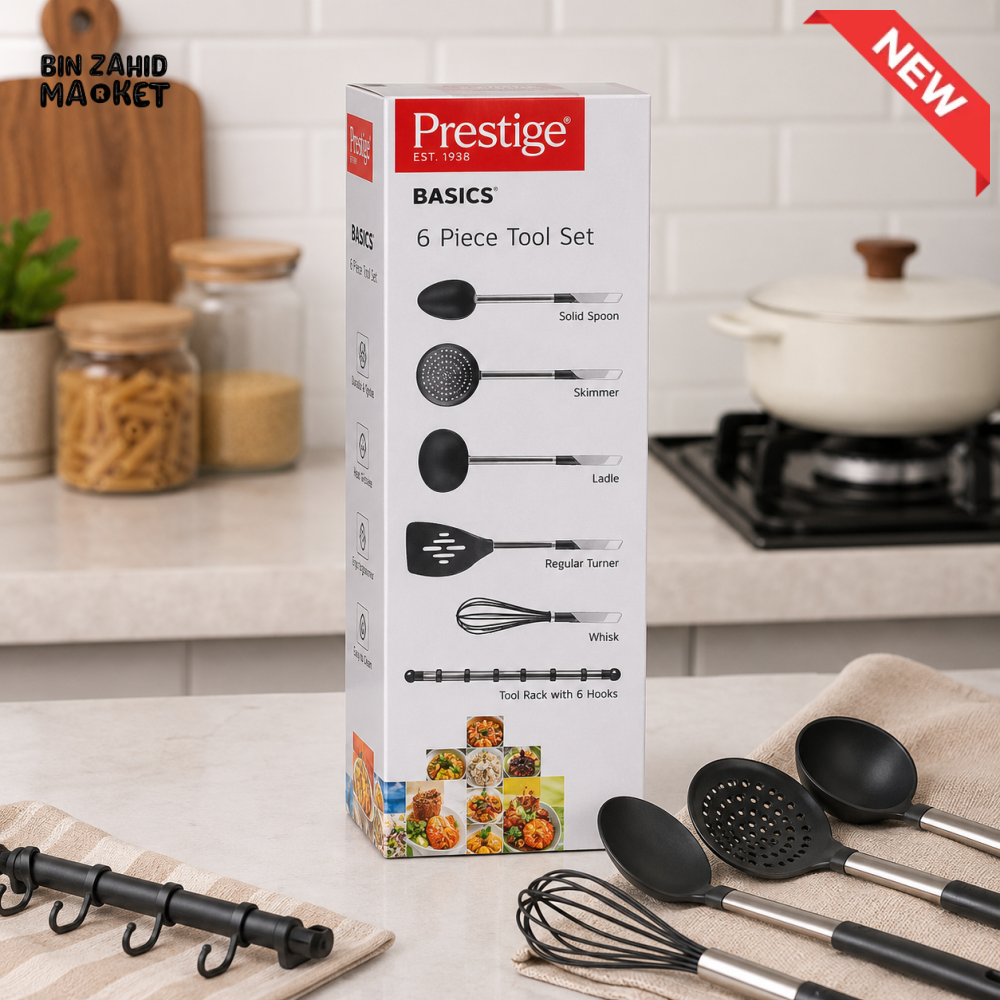 PRESTIGE BASICS 6-PIECE KITCHEN TOOL SET WITH RACK