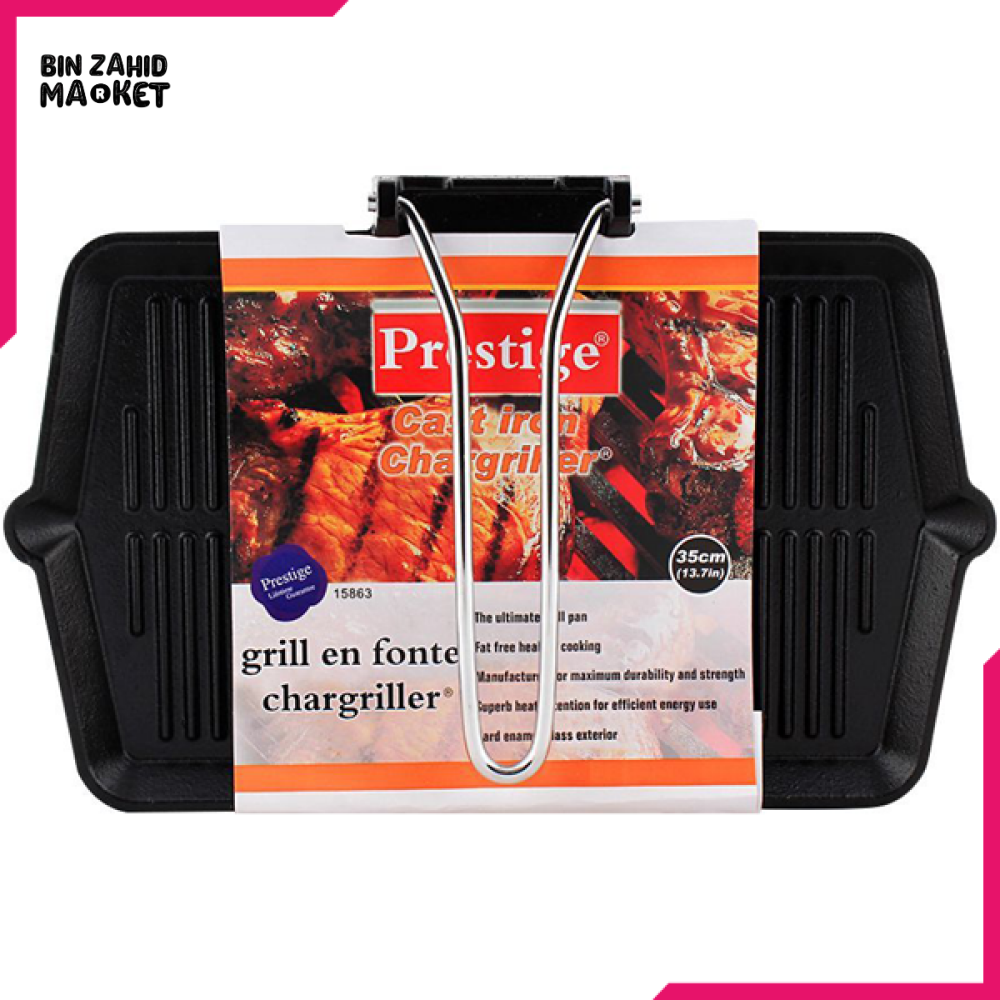 PRESTIGE CAST IRON GRILL PAN 35CM – HEAVY DUTY NON-STICK GRILLING SKILLET