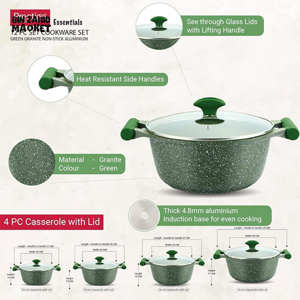 PRESTIGE ESSENTIALS 12PIECES POTS & PANS SET – NON-STICK GRANITE COOKWARE FOR COMPLETE KITCHEN US