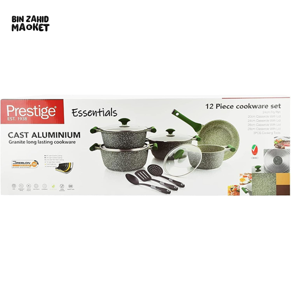 PRESTIGE ESSENTIALS 12PIECES POTS & PANS SET – NON-STICK GRANITE COOKWARE FOR COMPLETE KITCHEN US