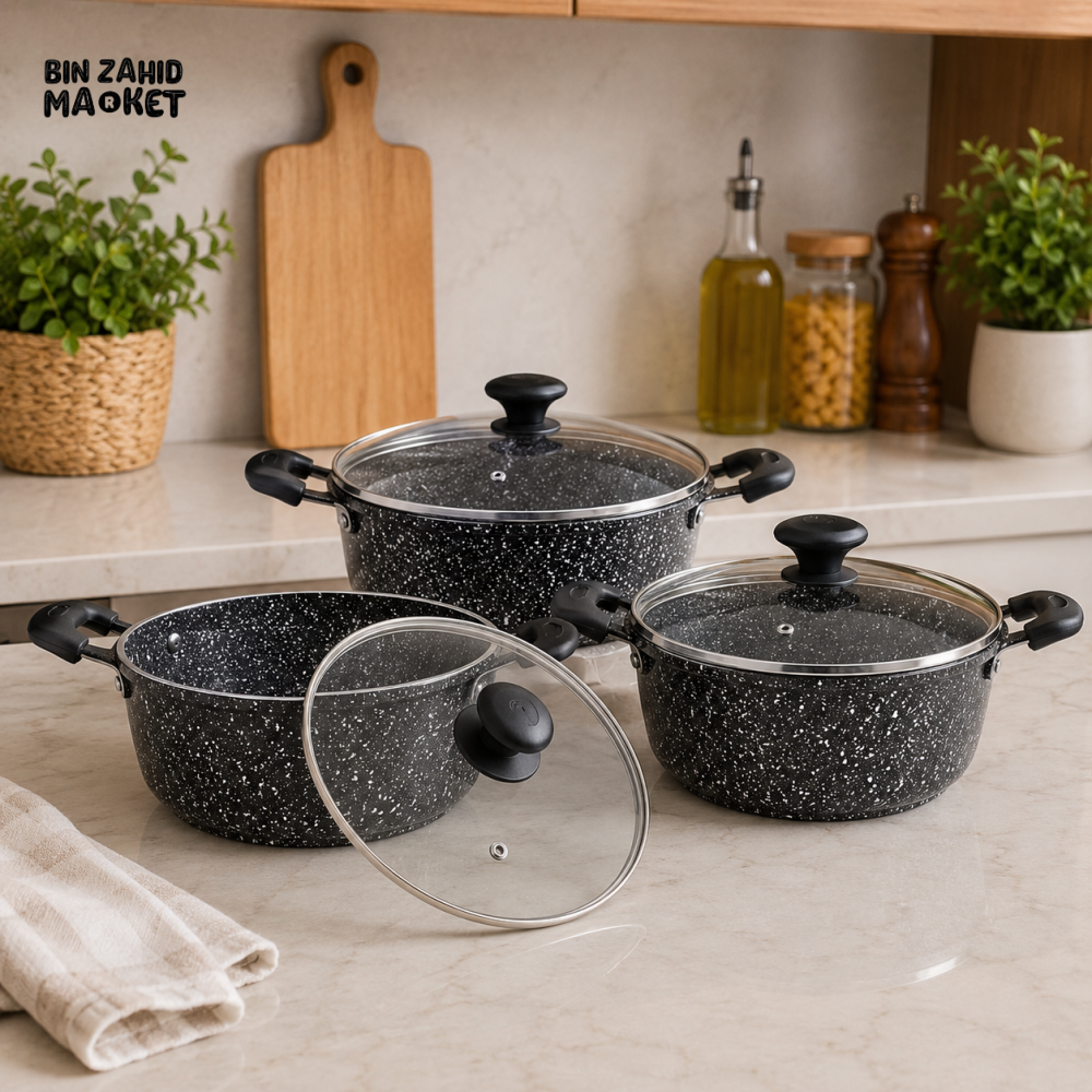 PRESTIGE GRANITE NON-STICK CASSEROLE BLACK SET - 6 PIECE