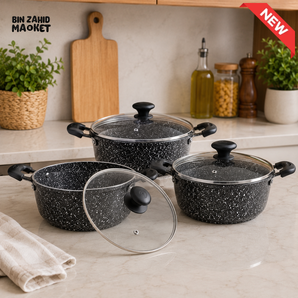 PRESTIGE GRANITE NON-STICK CASSEROLE BLACK SET - 6 PIECE