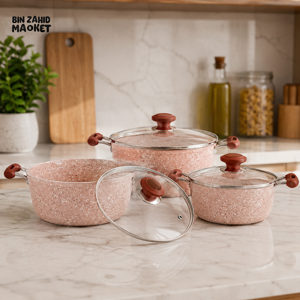 PRESTIGE GRANITE NON-STICK CASSEROLE PINK SET - 6 PIECE SET