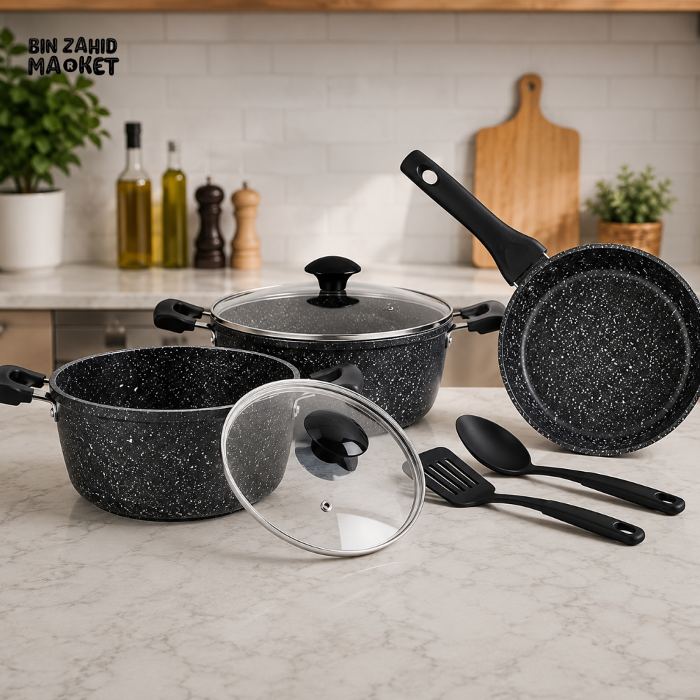 PRESTIGE GRANITE NON-STICK COOKWARE BLACK SET 7 PIECE SET