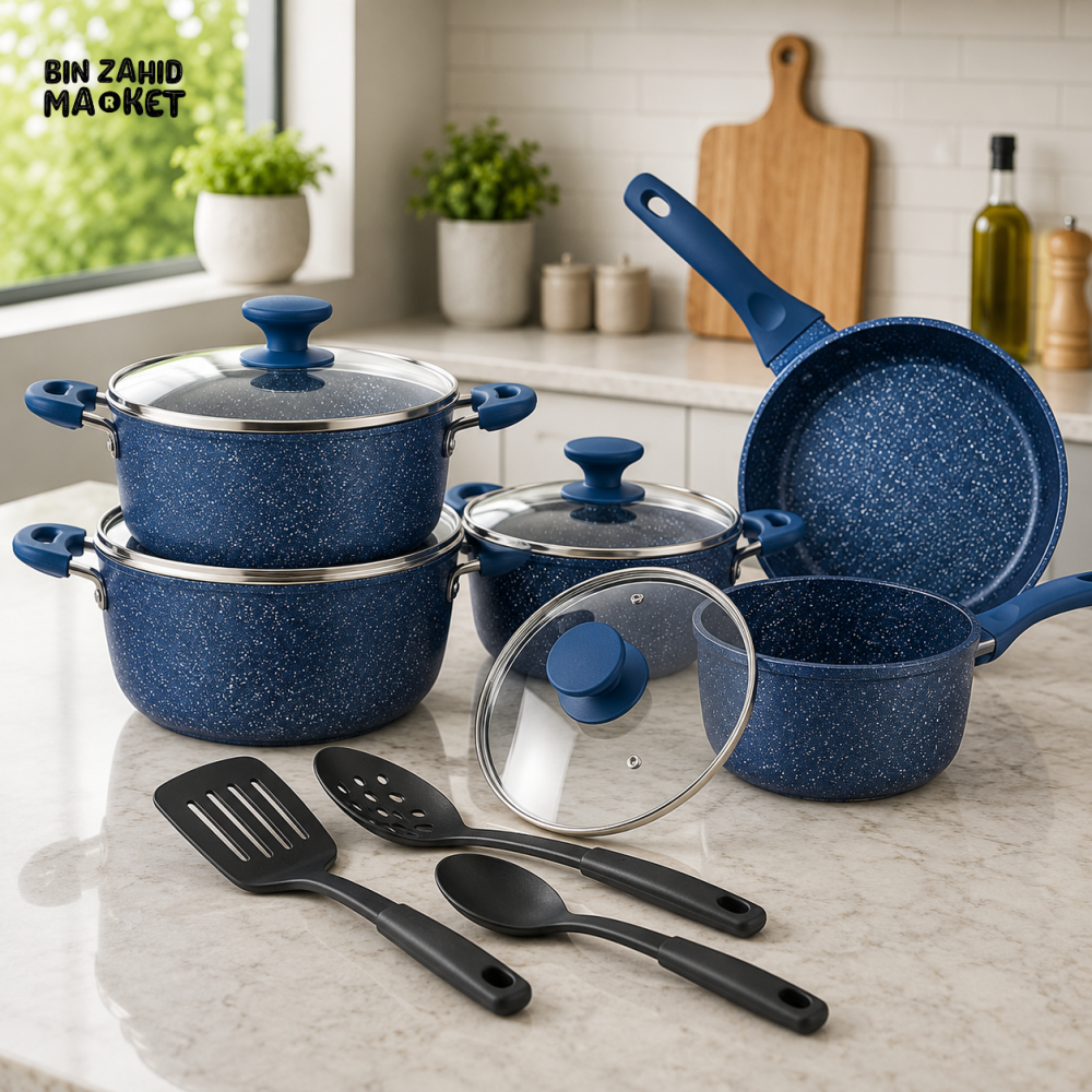 PRESTIGE GRANITE NON-STICK COOKWARE DARK BLUE SET - 12 PIECE SET