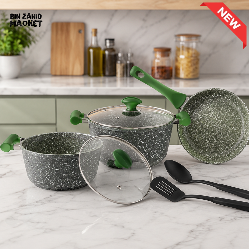 PRESTIGE GRANITE NON-STICK COOKWARE GREEN SET - 7 PIECE SET