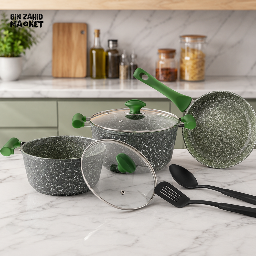PRESTIGE GRANITE NON-STICK COOKWARE GREEN SET - 7 PIECE SET