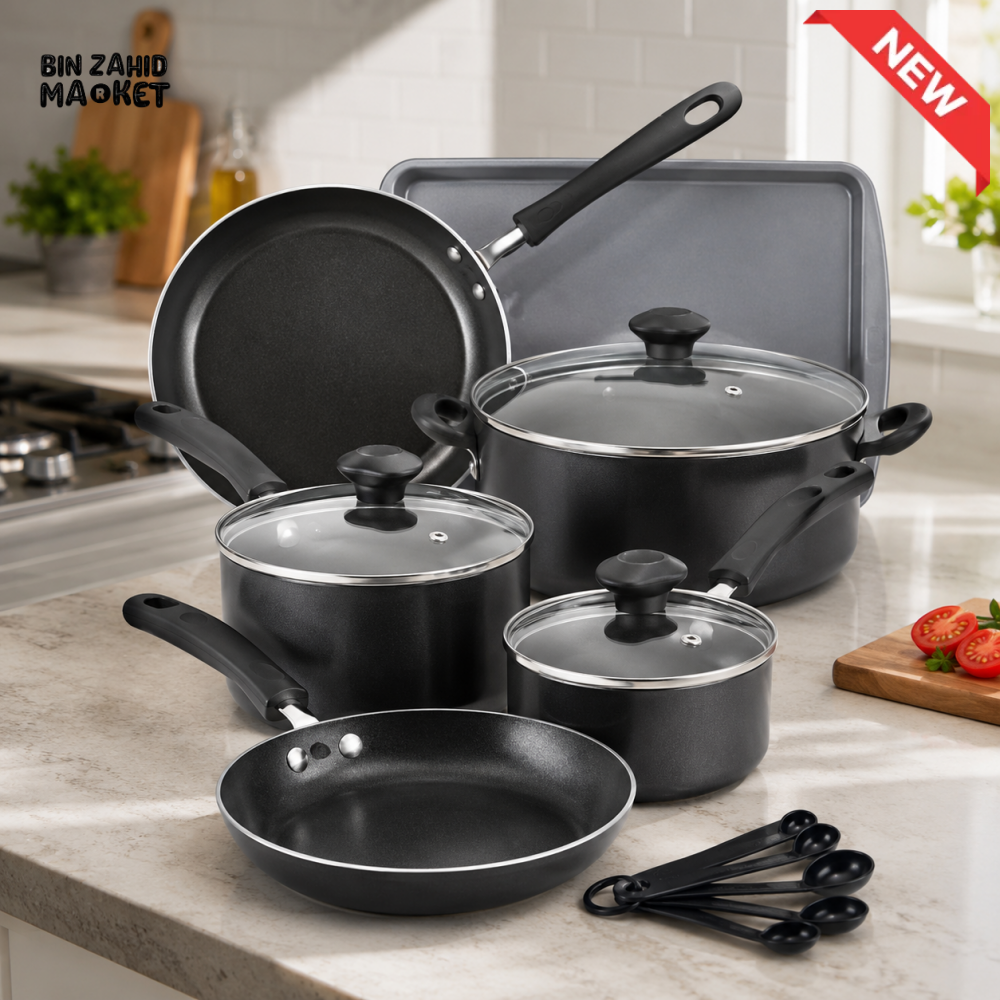 PRESTIGE NONSTICK COOKWARE KITCHEN COOKING BLACK SET - 15 PIECE SET