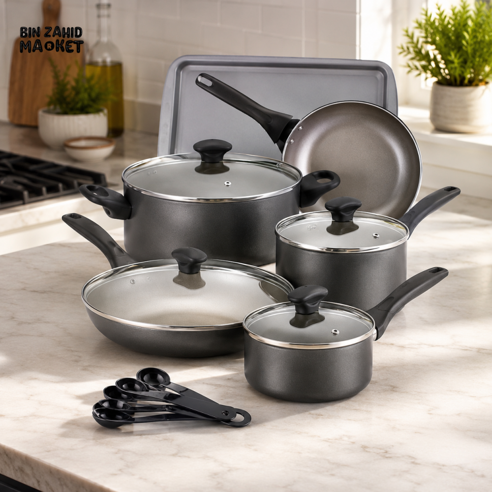 PRESTIGE NONSTICK COOKWARE KITCHEN COOKING SET WITH GLASS LIDS - 15 PIECE