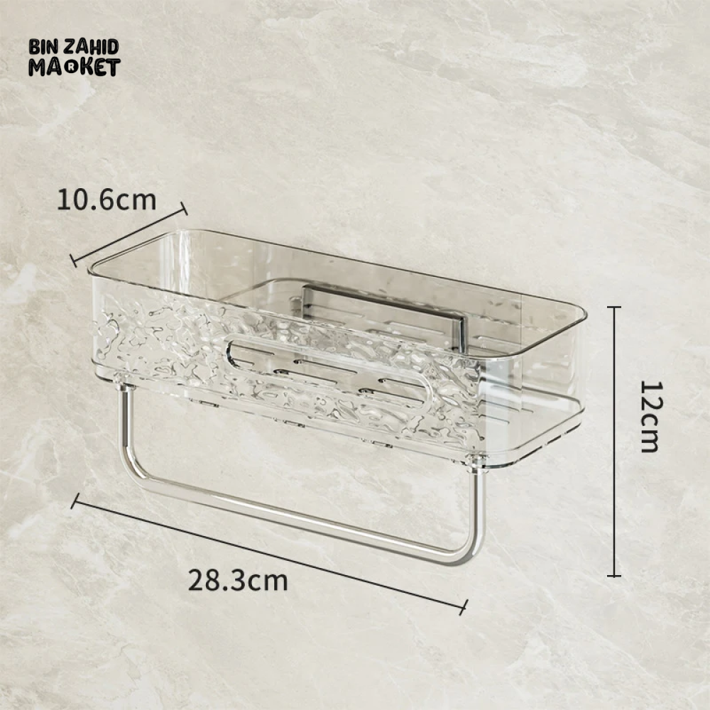 PUNCH-FREE WALL MOUNTED BATHROOM STORAGE RACK PACK OF 2 – TRANSPARENT TOILETRIES & MAKEUP ORGANIZER TRAY