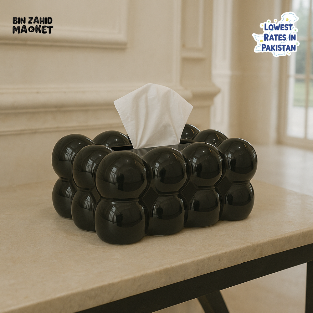 PVC BUBBLE DESIGN TISSUE BOX HOLDER – LUXURY VILLA TABLETOP DECOR - BLACK