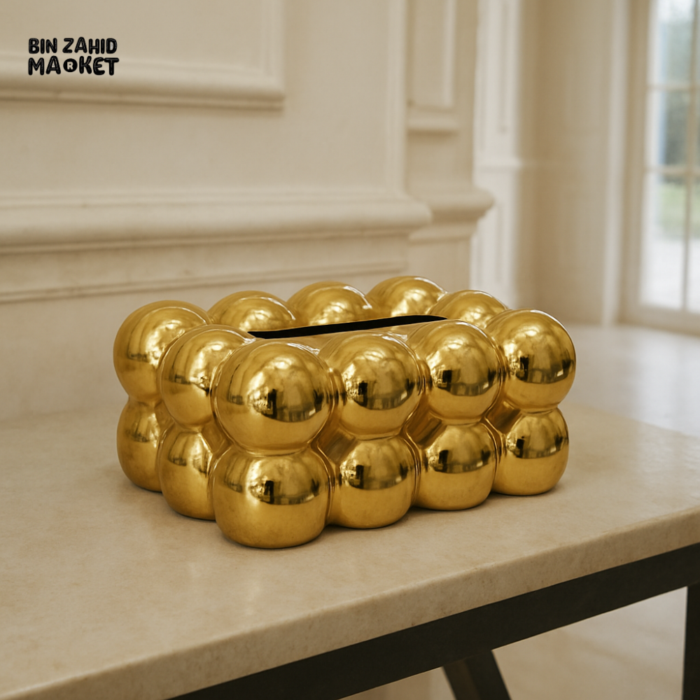 PVC BUBBLE DESIGN TISSUE BOX HOLDER – LUXURY VILLA TABLETOP DECOR - GOLD