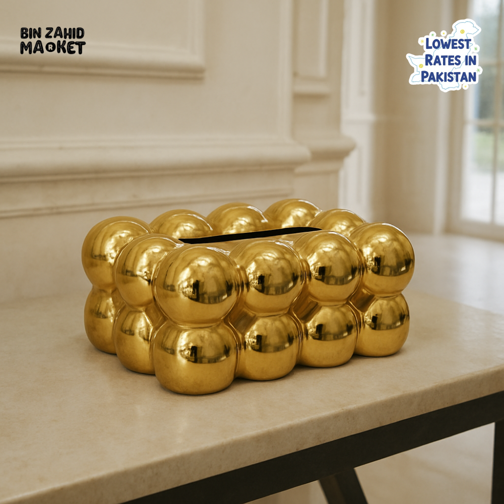 PVC BUBBLE DESIGN TISSUE BOX HOLDER – LUXURY VILLA TABLETOP DECOR - GOLD