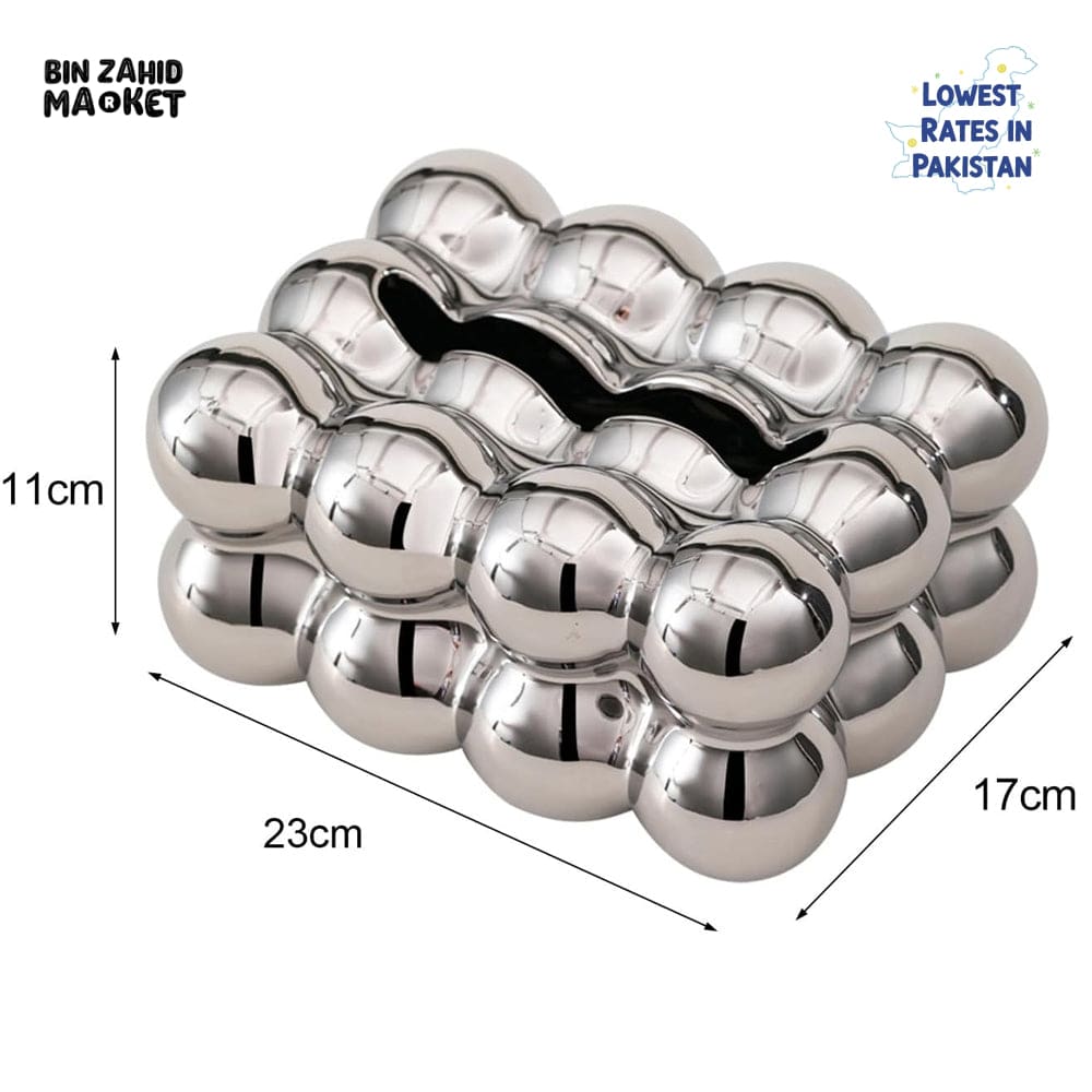 PVC BUBBLE DESIGN TISSUE BOX HOLDER – LUXURY VILLA TABLETOP DECOR - SILVER