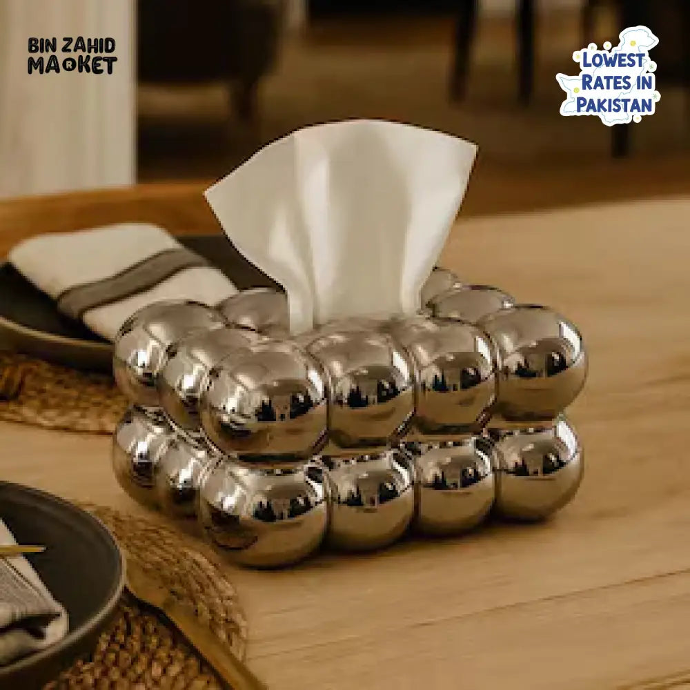PVC BUBBLE DESIGN TISSUE BOX HOLDER – LUXURY VILLA TABLETOP DECOR - SILVER