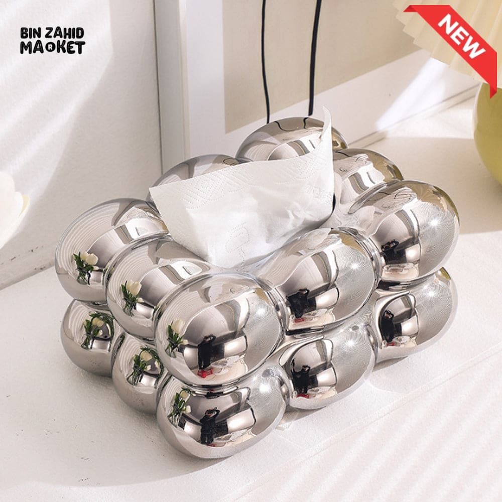 PVC BUBBLE DESIGN TISSUE BOX HOLDER – LUXURY VILLA TABLETOP DECOR - SILVER