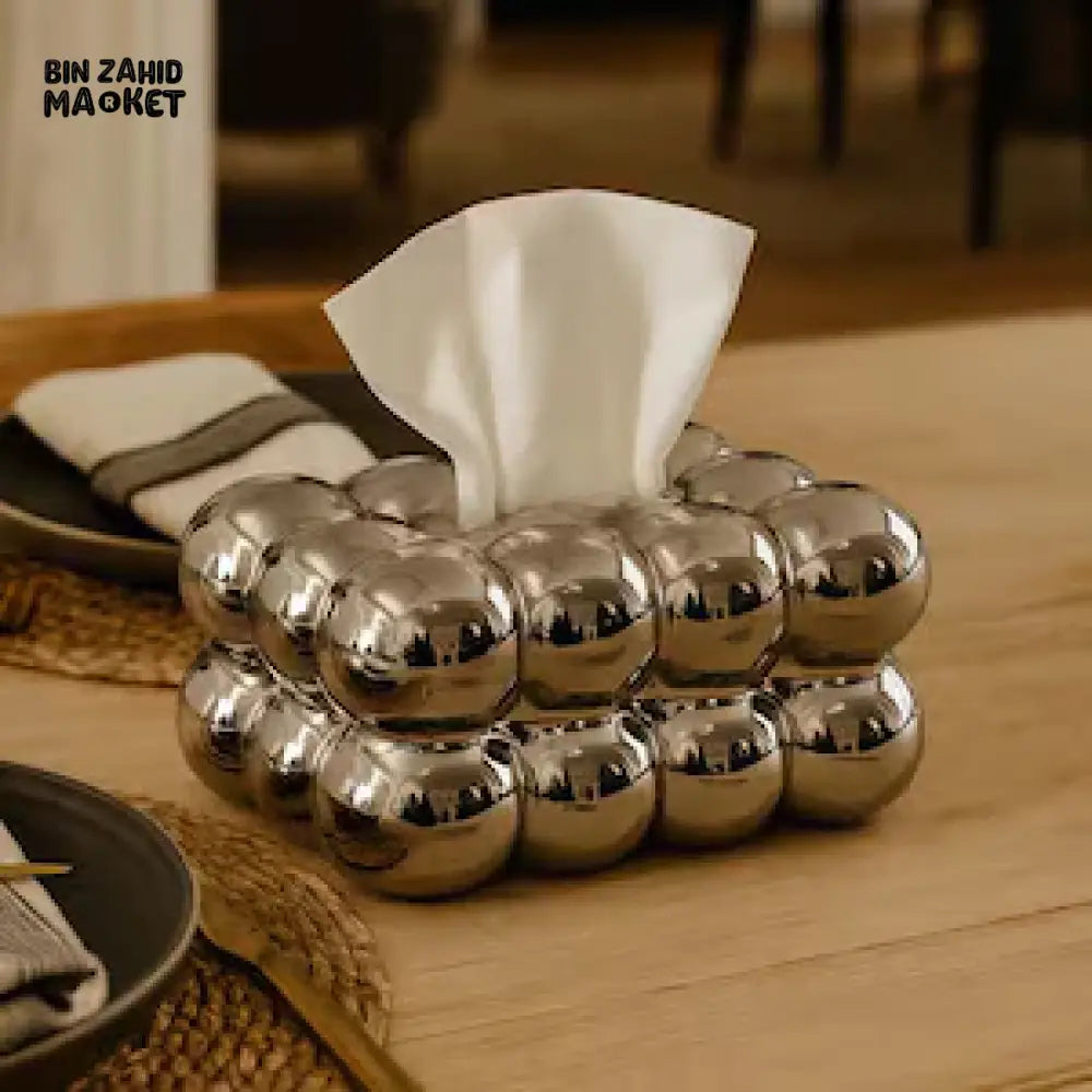 PVC BUBBLE DESIGN TISSUE BOX HOLDER – LUXURY VILLA TABLETOP DECOR - SILVER