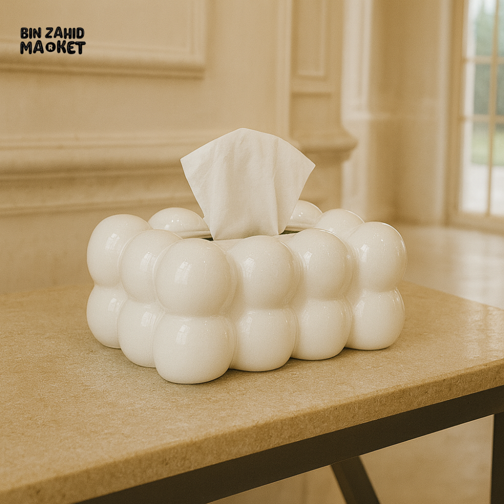 PVC BUBBLE DESIGN TISSUE BOX HOLDER – LUXURY VILLA TABLETOP DECOR - WHITE