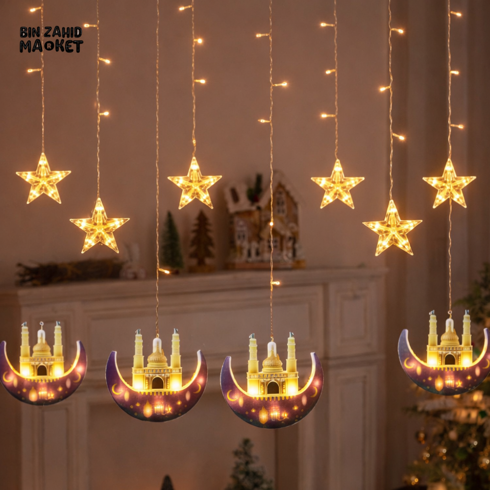 RAMADAN SPECIAL LED STRING LIGHTS WARM FESTIVE GLOW - NOOR-E-MASJID CRESCENT