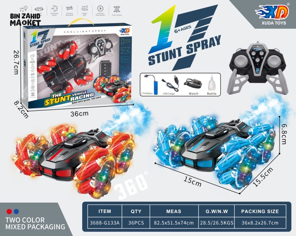 REMOTE CONTROL STUNT DRIFT CAR WITH WATCH CONTROLLER LIGHTS SOUNDS & REALISTIC SMOKE EFFECTS