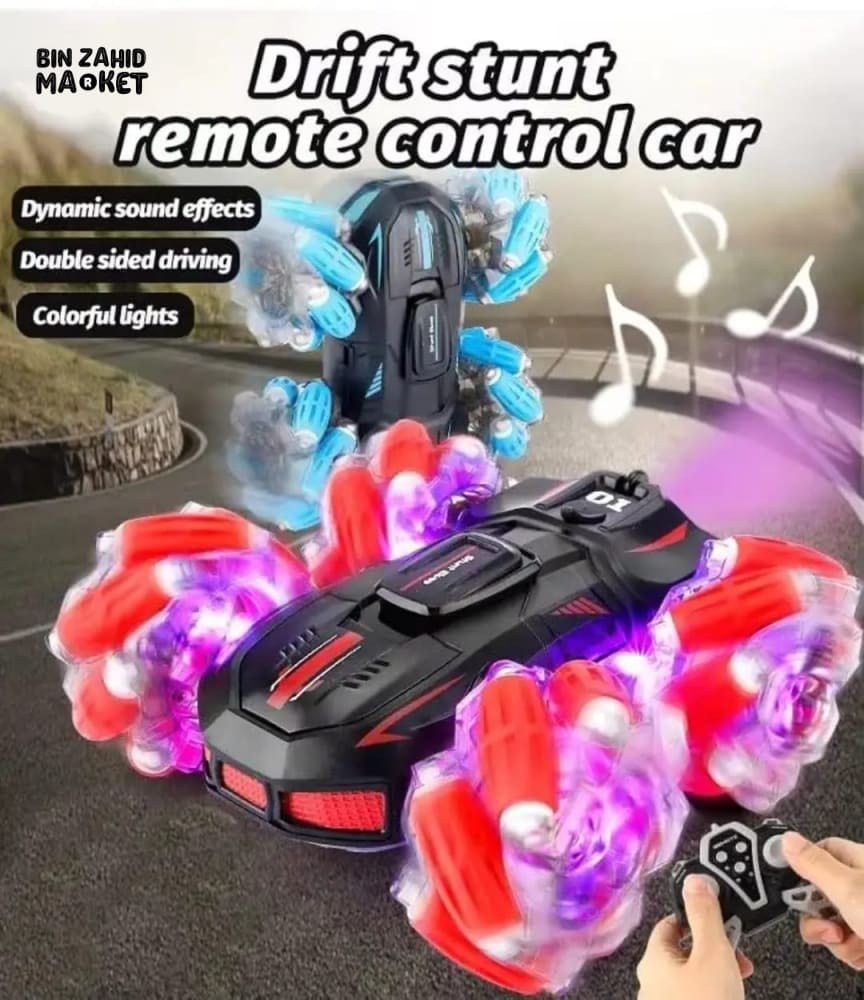 REMOTE CONTROL STUNT DRIFT CAR WITH WATCH CONTROLLER LIGHTS SOUNDS & REALISTIC SMOKE EFFECTS
