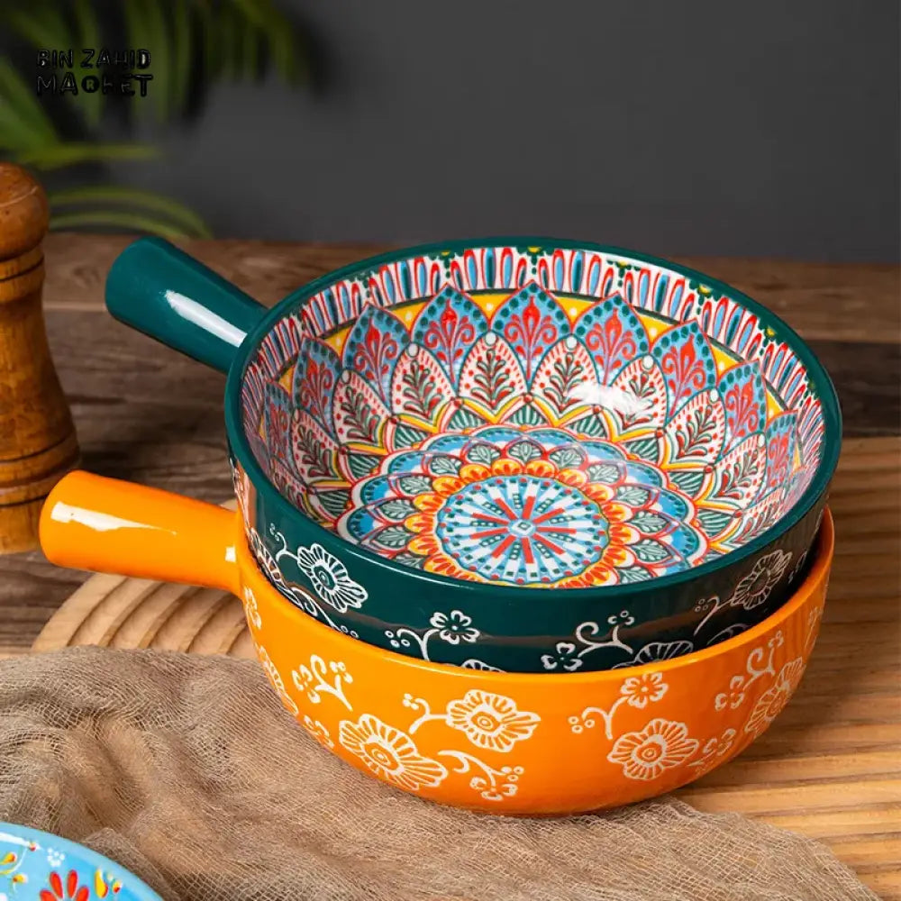 RETRO CERAMIC BOWLS WITH HANDLES 1 PIECES – MULTIPURPOSE RICE NOODLE & SALAD BOWLS