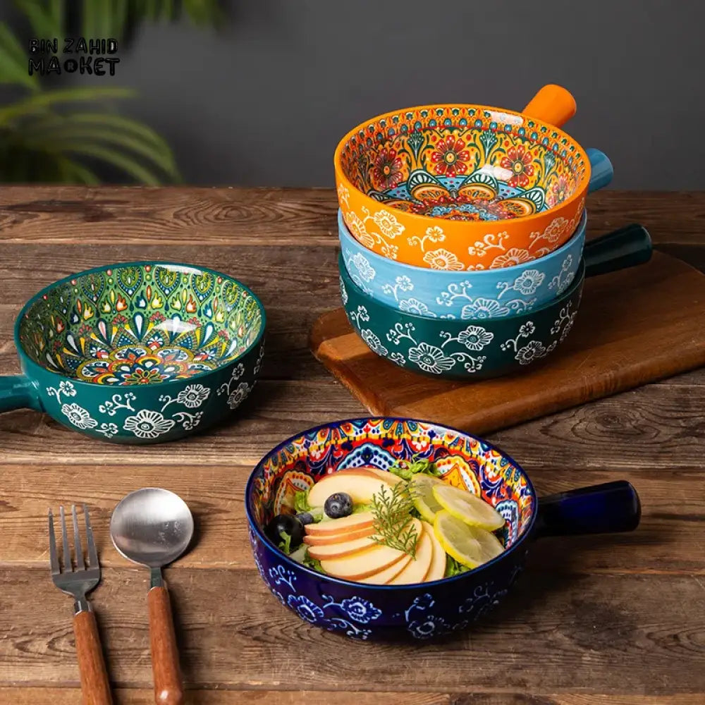 RETRO CERAMIC BOWLS WITH HANDLES 1 PIECES – MULTIPURPOSE RICE NOODLE & SALAD BOWLS