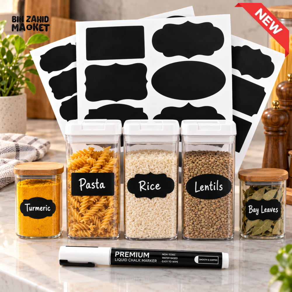 REUSABLE CHALKBOARD LABEL STICKER SET WITH LIQUID CHALK MARKER