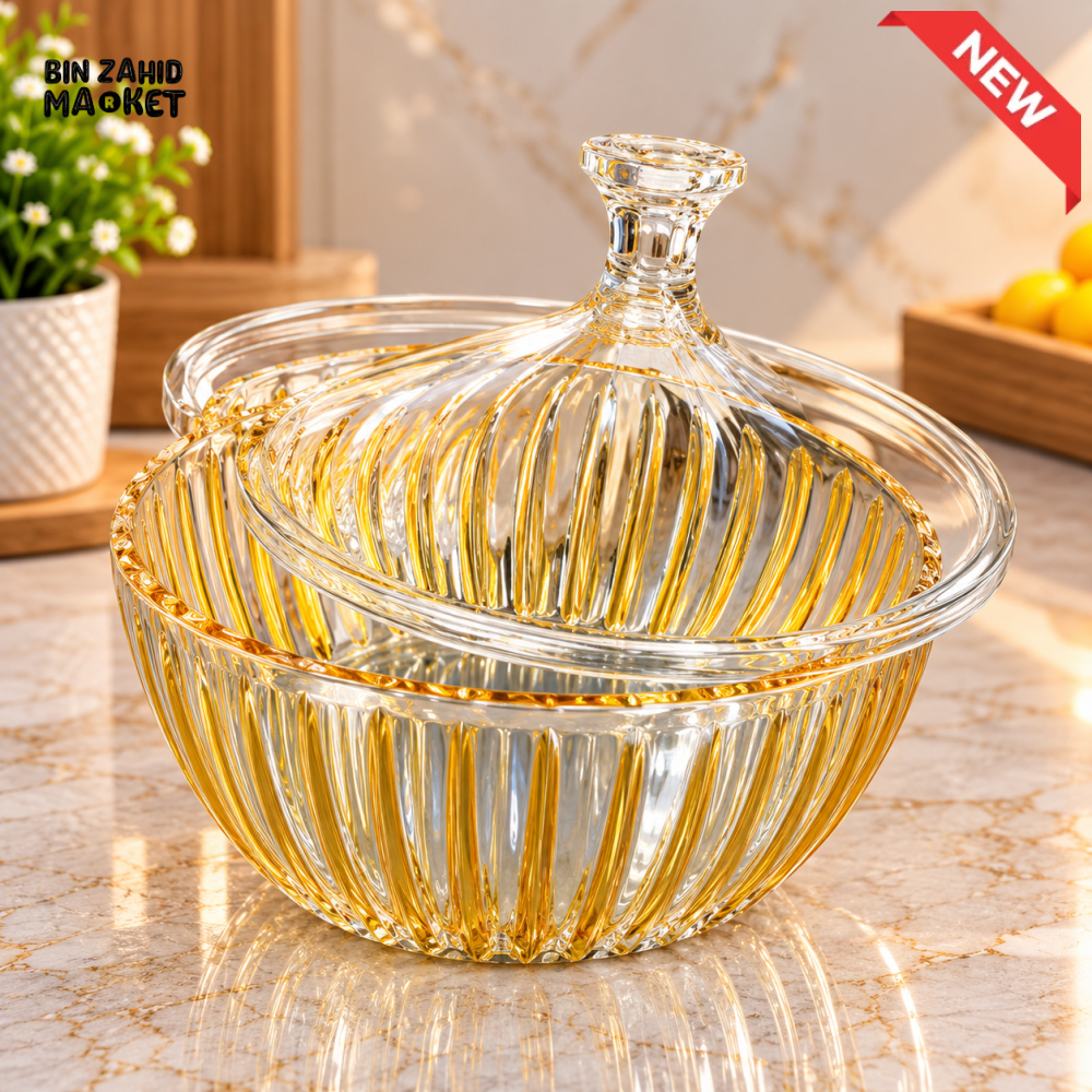 RIBBED GLASS CANDY JAR WITH DECORATIVE LID - MEDIUM - Storage Jars & Canisters