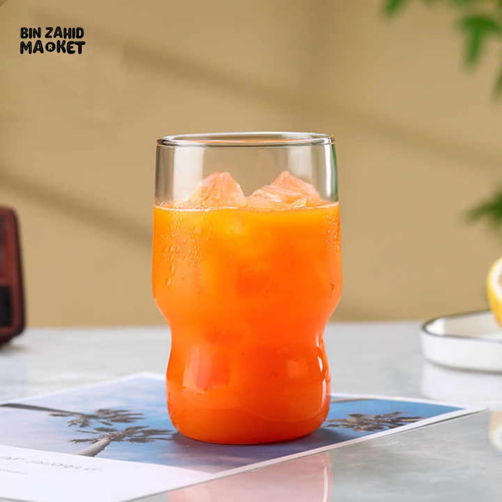 RIBBED & PLAIN TRANSPARENT DRINKING GLASS TUMBLER WITH BAMBOO LID & GLASS STRAW 400ML