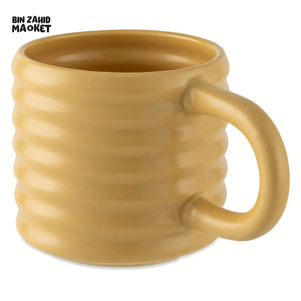RIPPLE STYLE 580ML CERAMIC MUG MODERN WAVE DESIGN - YELLOW